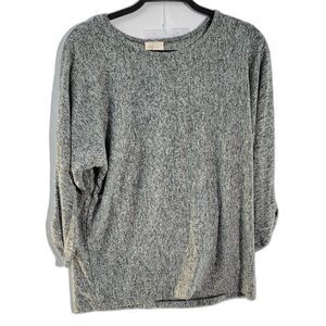 Aj Andrea Jovine Grey Melange Sweater 3/4 Sleeves Boat Neckline Women's Size M